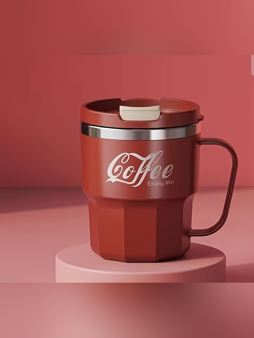 Red 'Coffee' Travel Mug with Handle